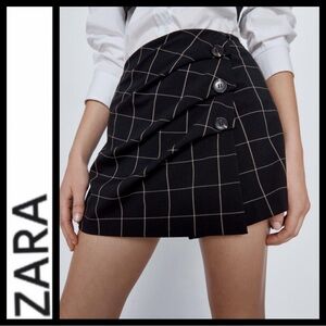 NWOT Zara Windowpane Faux Wrap Skort
